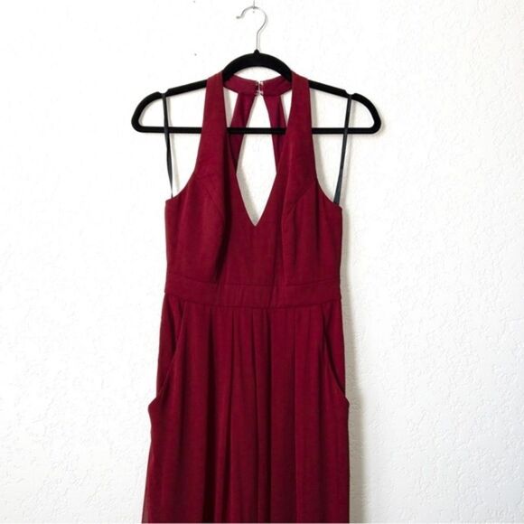 NWT Dessy Collection Burgundy Backless Pleated Front Jumpsuit Size 0 - Picture 3 of 10